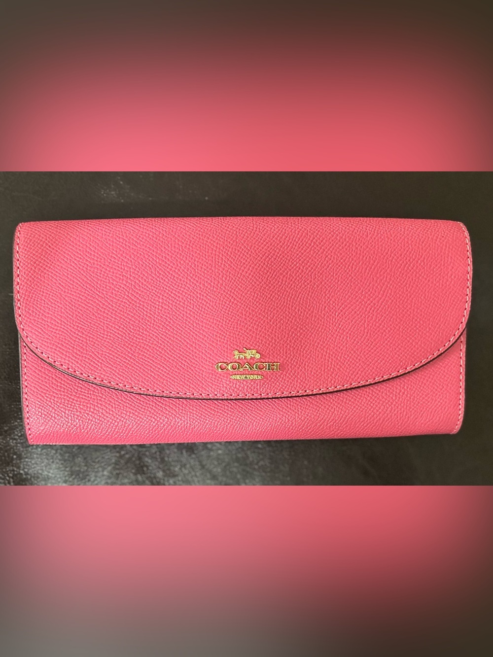 Coach Pink Leather Continental Wallet with Gold Logo